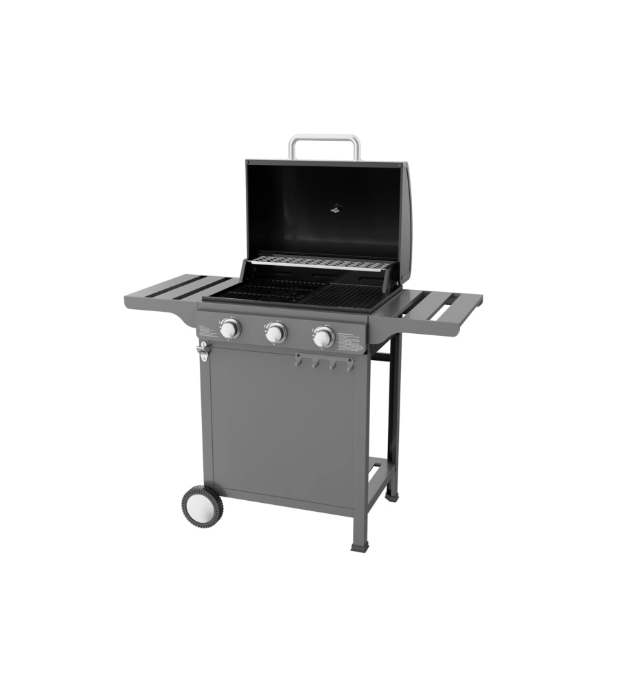 Barbecue a gas ompagrill "expert" in acciaio con 3 fuochi, 118,5x57,5x104,5 cm