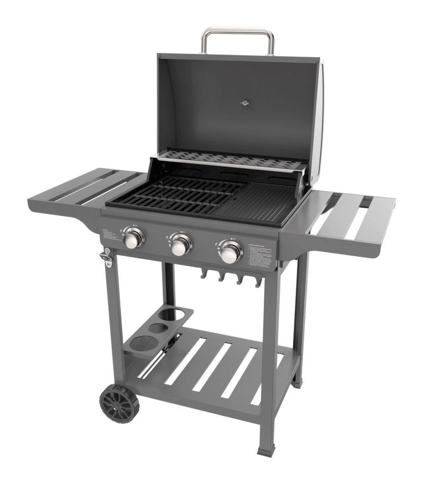 Barbecue a gas ompagrill "expert" in acciaio con 3 fuochi, 118,5x57,5x104,5 cm