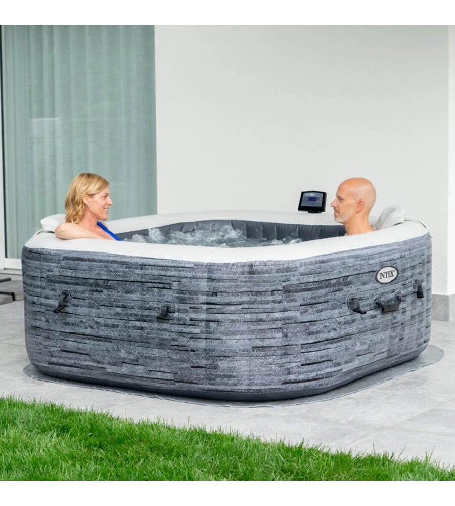 Piscina idromassaggio gonfiabile quadrata intex "greystone deluxe" 4 persone 173x173x71cm