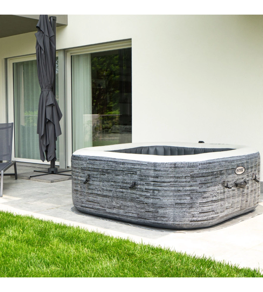 Piscina idromassaggio gonfiabile quadrata intex "greystone deluxe" 4 persone 173x173x71cm