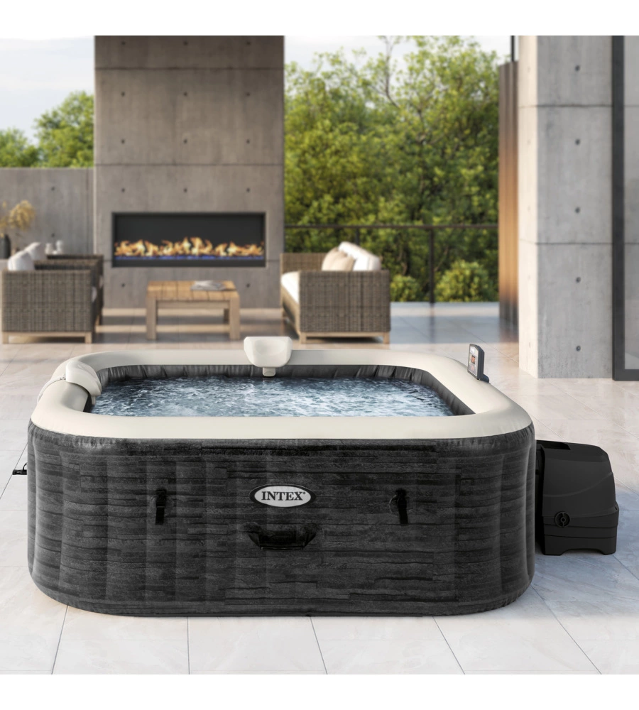 Piscina idromassaggio gonfiabile quadrata intex "greystone deluxe" 6 persone 193x193x71cm