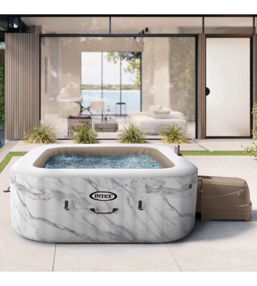 Piscina idromassaggio gonfiabile quadrata intex "calacatta dual zone" 4 persone 173x173x71cm