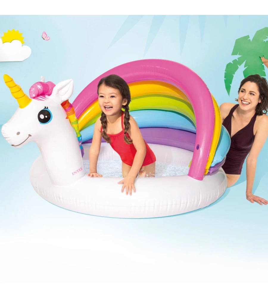 Piscina gonfiabile ovale per bambini intex "unicorno" con parasole 127x102x69 cm