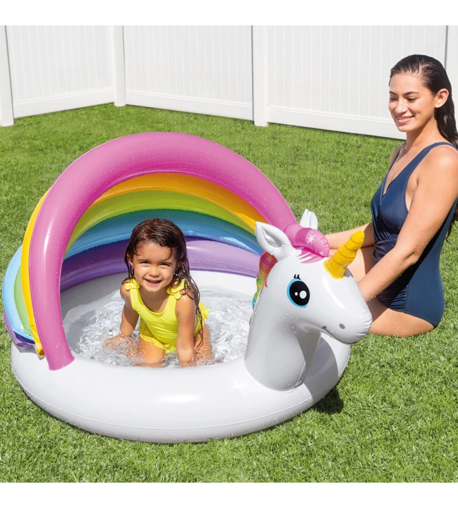 Piscina gonfiabile ovale per bambini intex "unicorno" con parasole 127x102x69 cm