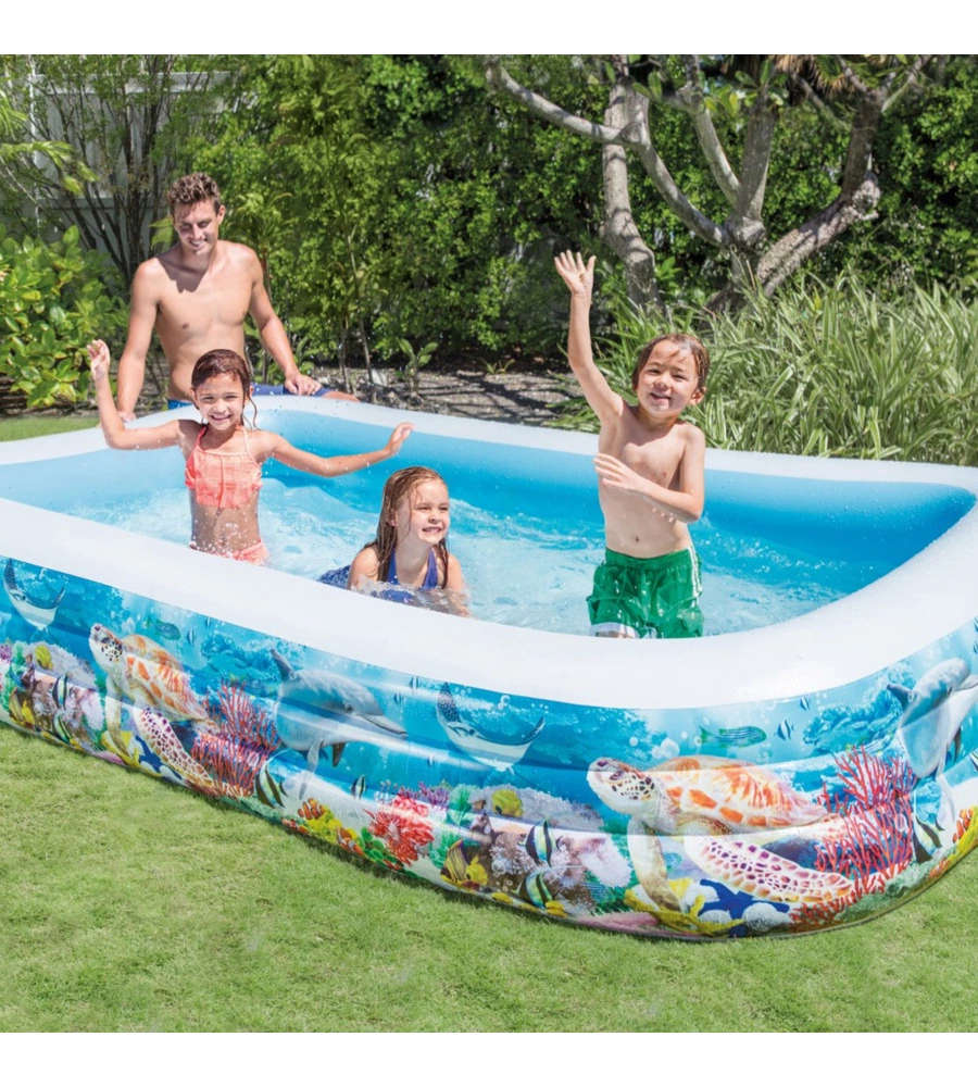 Piscina gonfiabile rettangolare per bambini intex "swim center pesci" 3005x183x56 cm