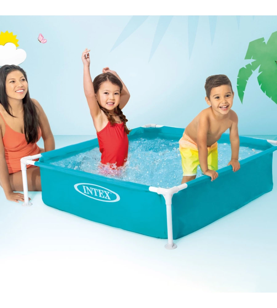 Piscina fuori terra quadrata intex "mini frame" colore celeste 122x122x30 cm