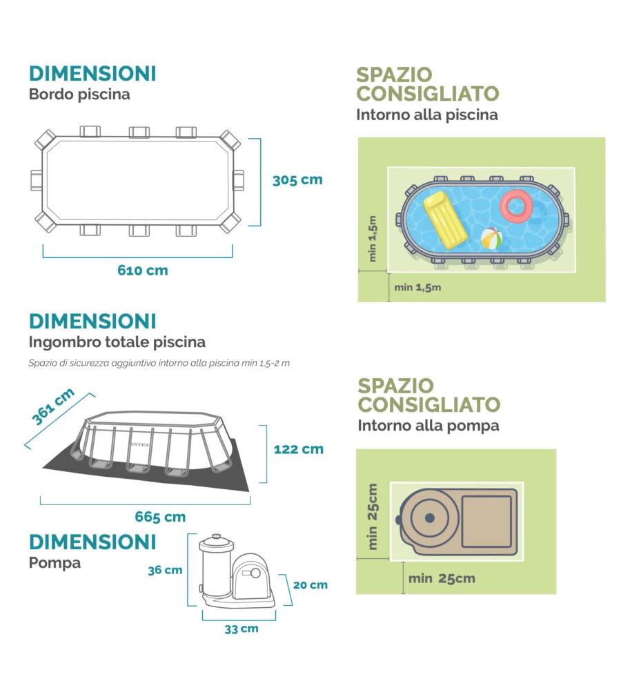 Piscina fuori terra ovale intex "prisma frame" 610x305x122 cm