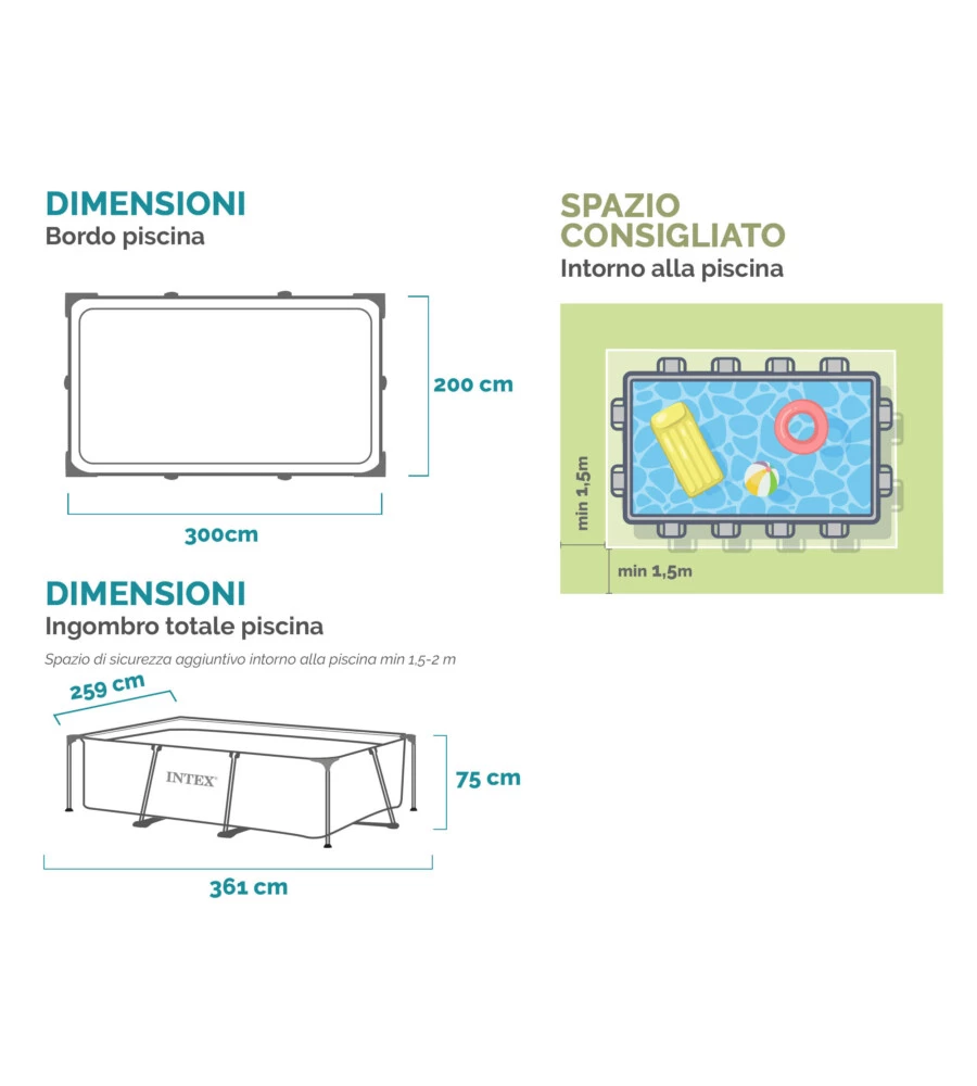 Piscina fuori terra rettangolare intex "rectangular frame" 300x200x75 cm