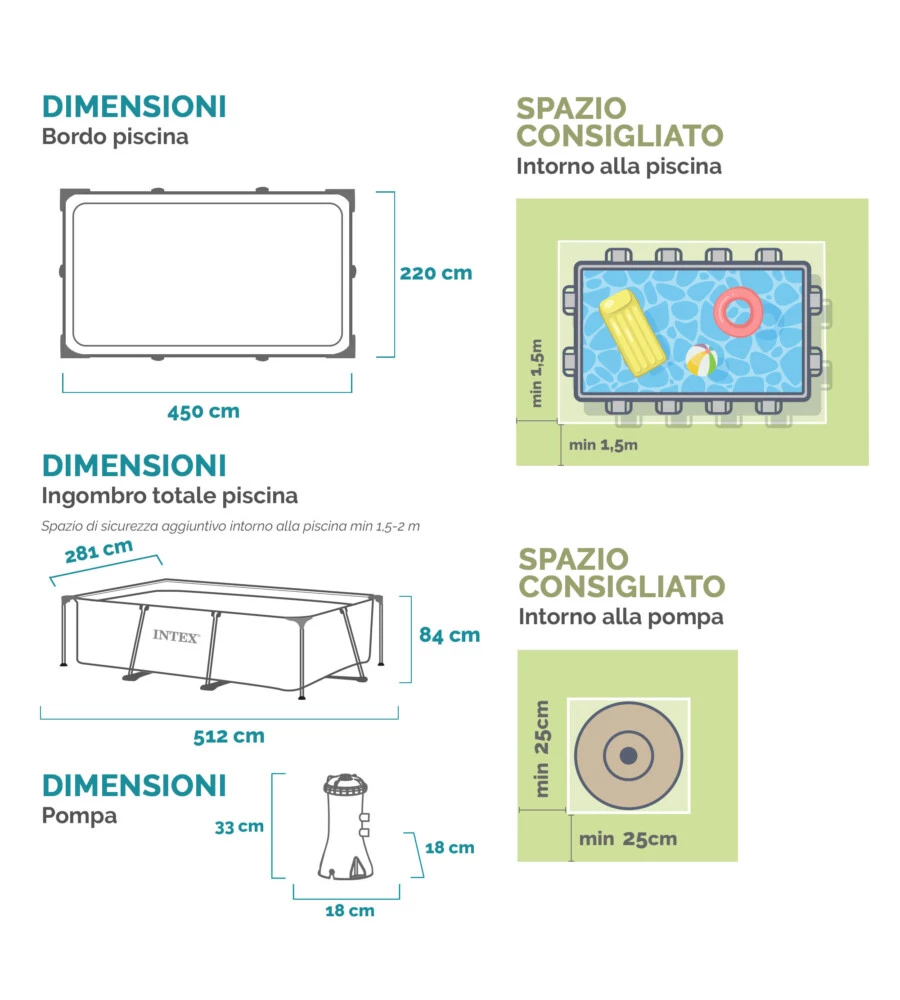 Piscina fuori terra rettangolare intex "rectangular frame" 450x220x84 cm