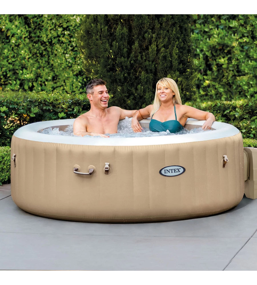 Piscina idromassaggio gonfiabile rotonda intex "bubble massage" colore beige 4 persone 196x196x71cm