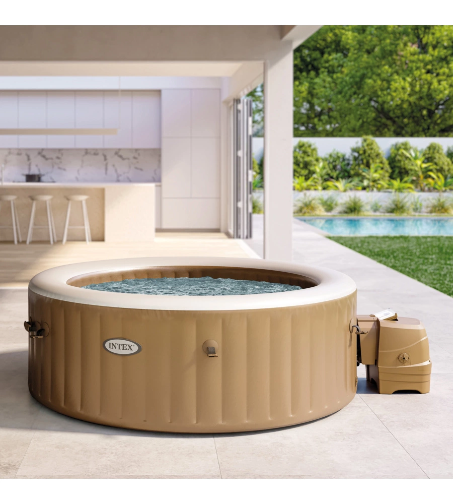 Piscina idromassaggio gonfiabile rotonda intex "bubble massage" colore beige 4 persone 196x196x71cm