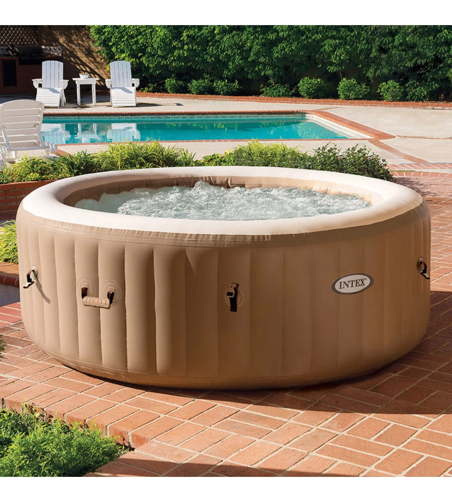 Piscina idromassaggio gonfiabile rotonda intex "bubble massage" colore beige 4 persone 196x196x71cm