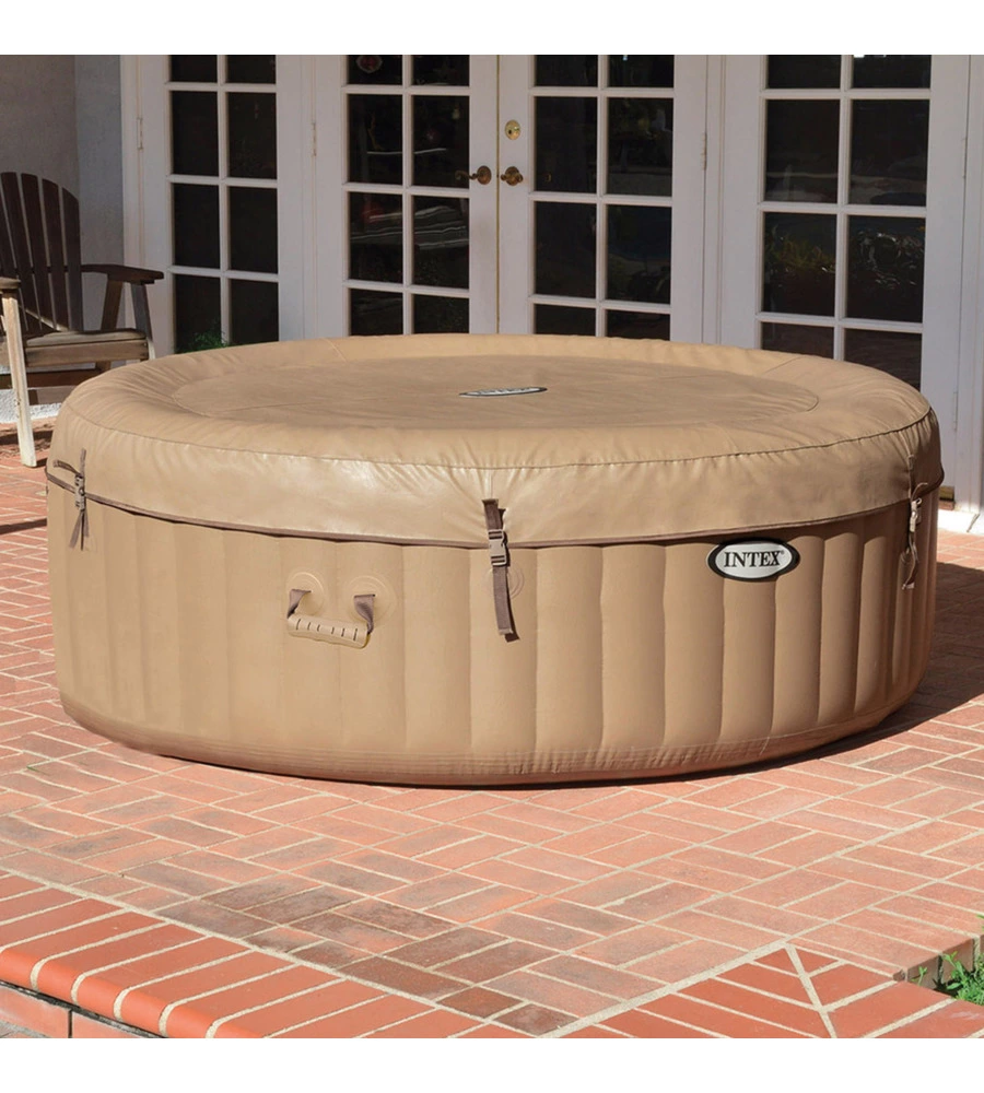 Piscina idromassaggio gonfiabile rotonda intex "bubble massage" colore beige 4 persone 196x196x71cm