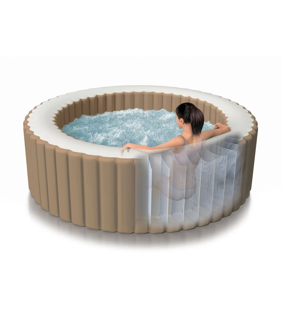 Piscina idromassaggio gonfiabile rotonda intex "bubble massage" colore beige 4 persone 196x196x71cm