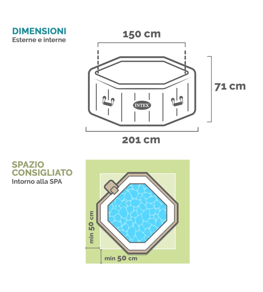 Piscina idromassaggio gonfiabile ottagonale intex "jet & bubble deluxe" 4 persone 181x181x71cm