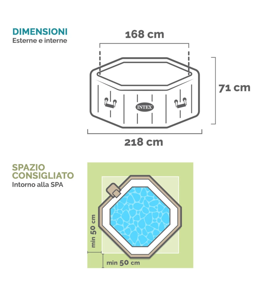 Piscina idromassaggio gonfiabile ottagonale intex "jet & bubble deluxe" 6 persone 213x213x71cm