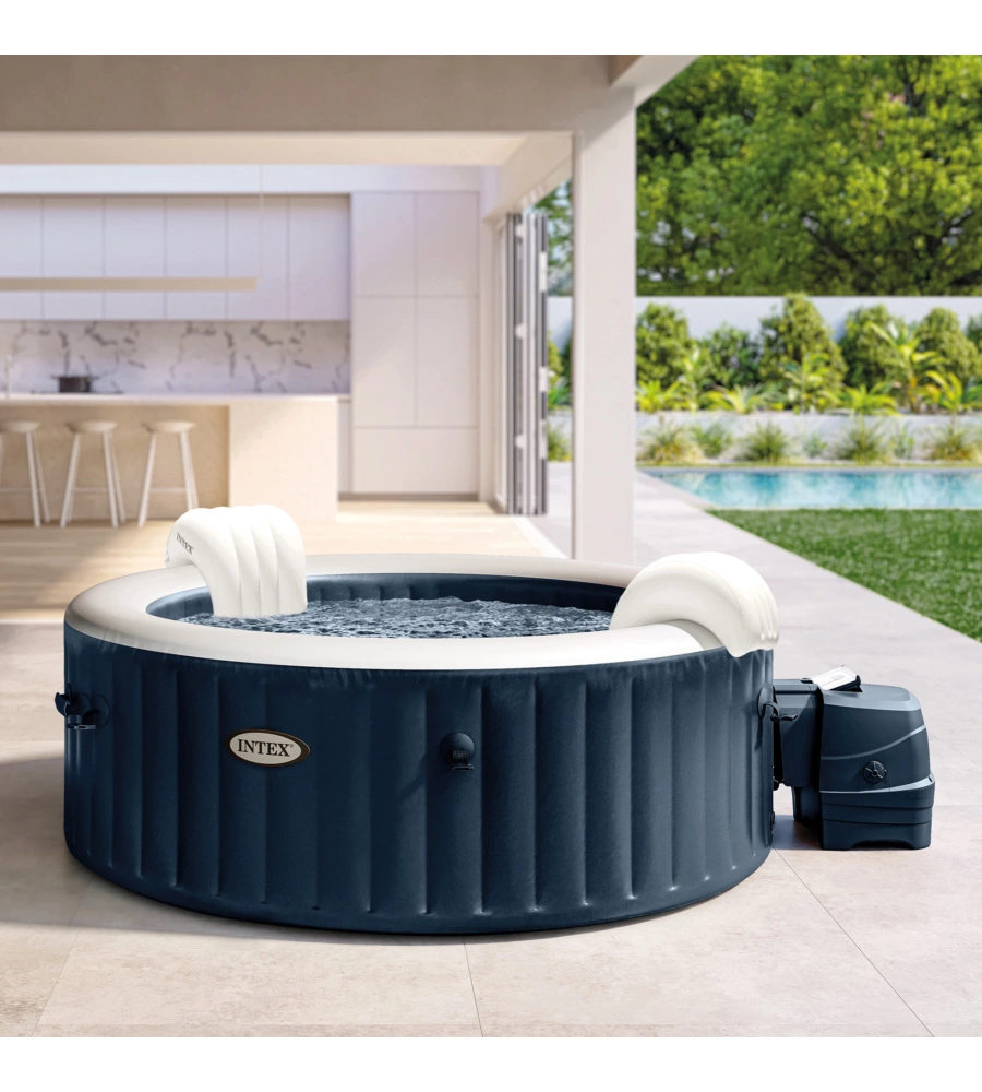 Piscina idromassaggio gonfiabile rotonda intex "bubble massage" colore blu 4 persone 196x196x71cm