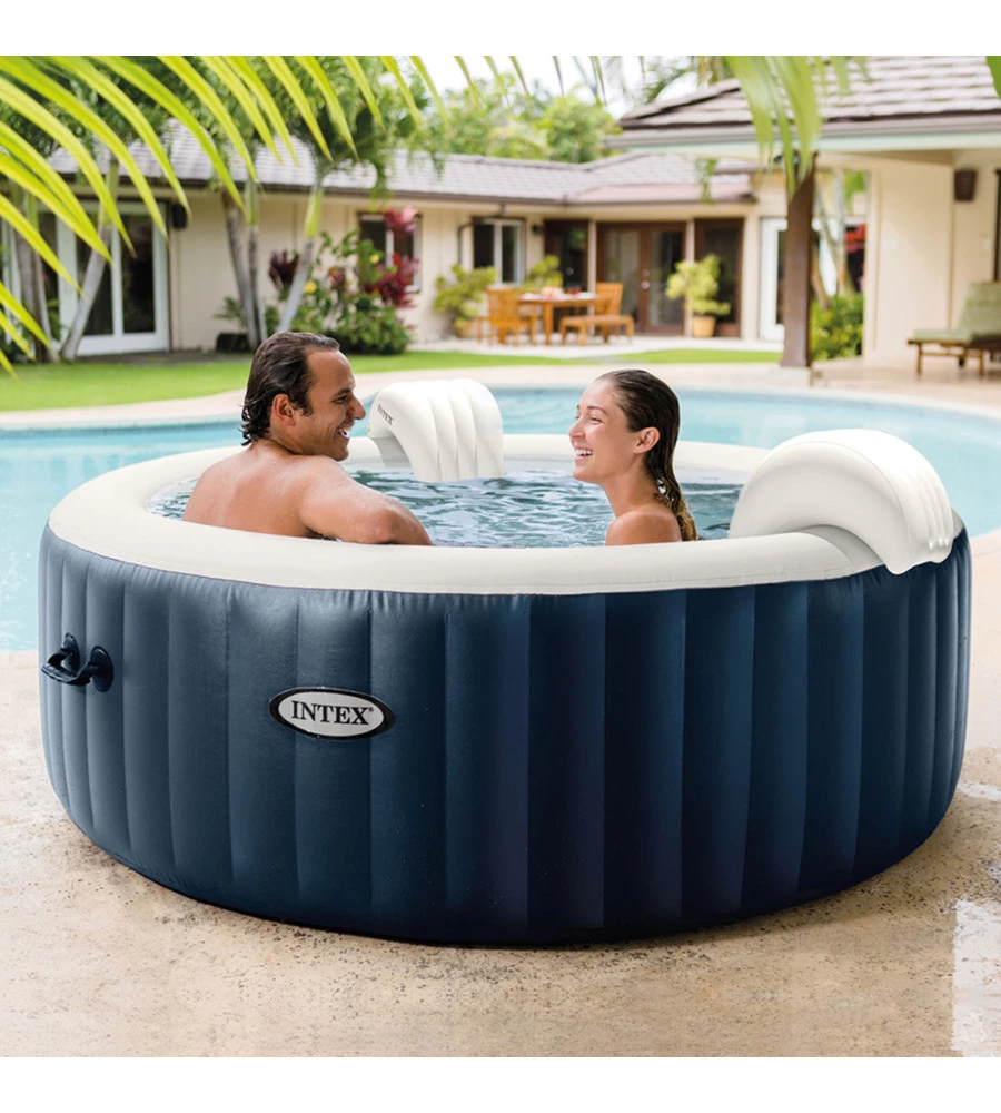 Piscina idromassaggio gonfiabile rotonda intex "bubble massage" colore blu 4 persone 196x196x71cm