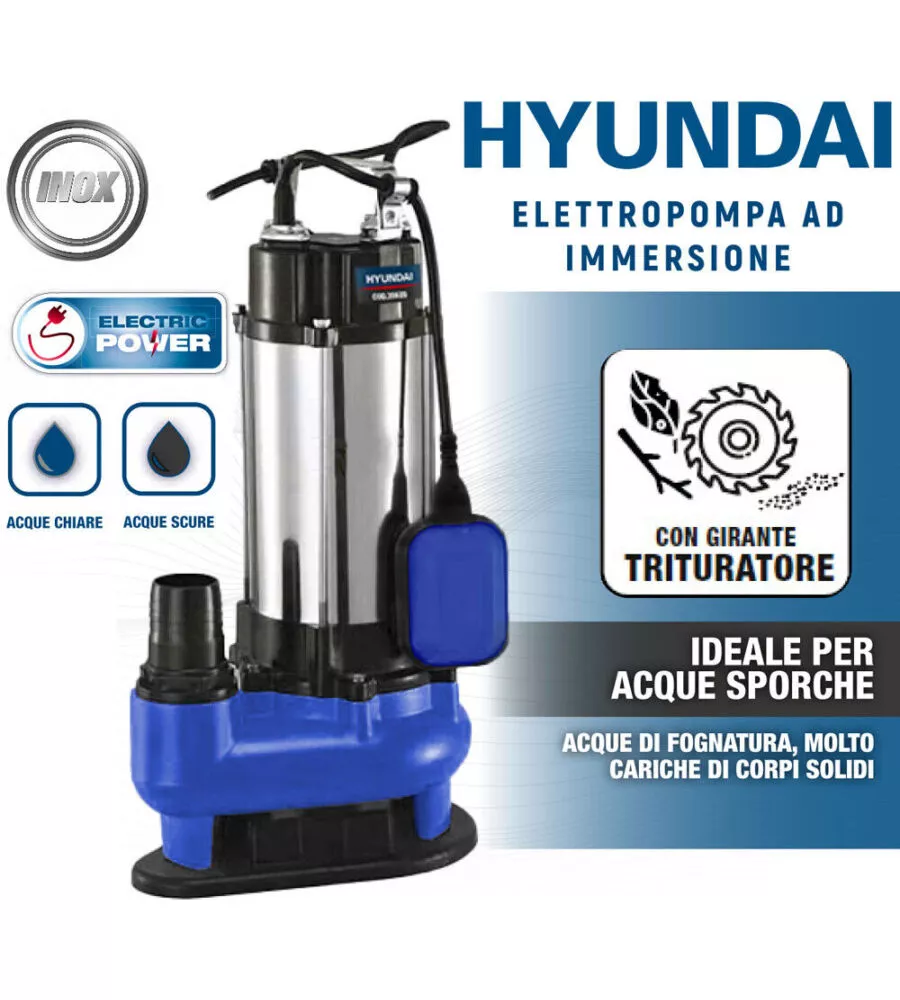 Elettropompa ad immersione hyundai "35620" con girante trituratore, 1100 w