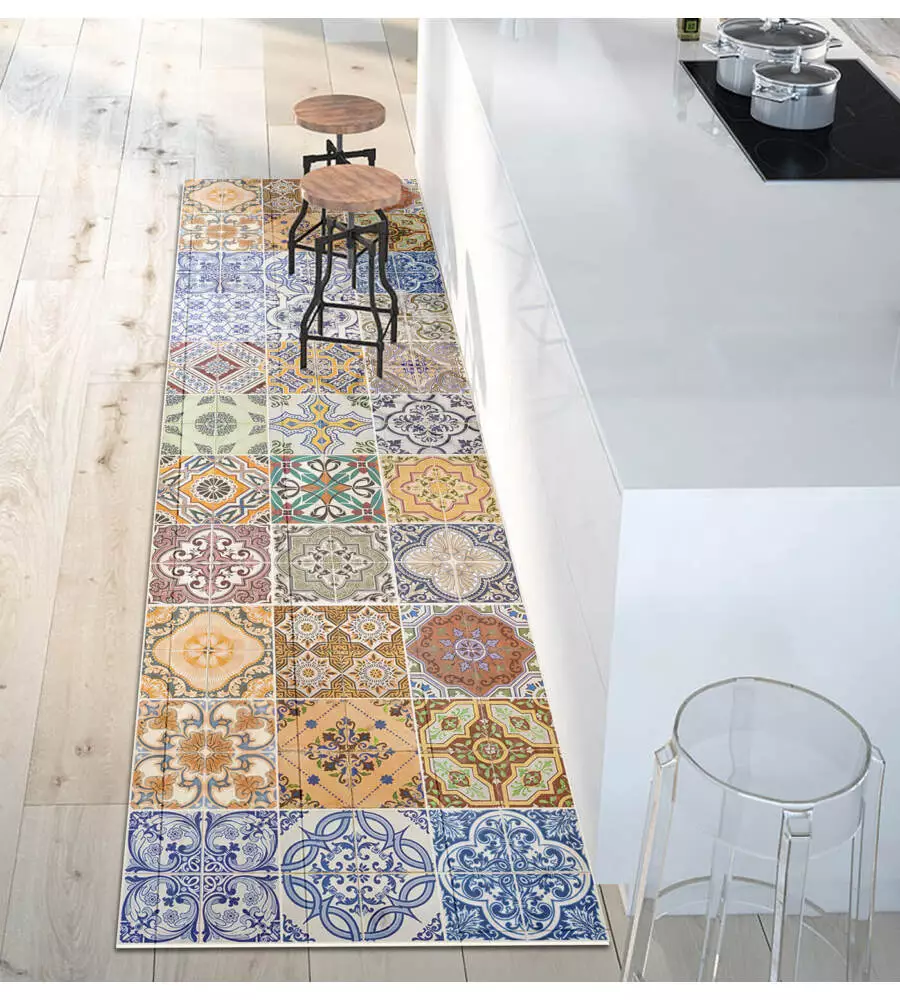 Passatoia in vinile "runner" fantasia "spring tile carpet", 120x50 cm