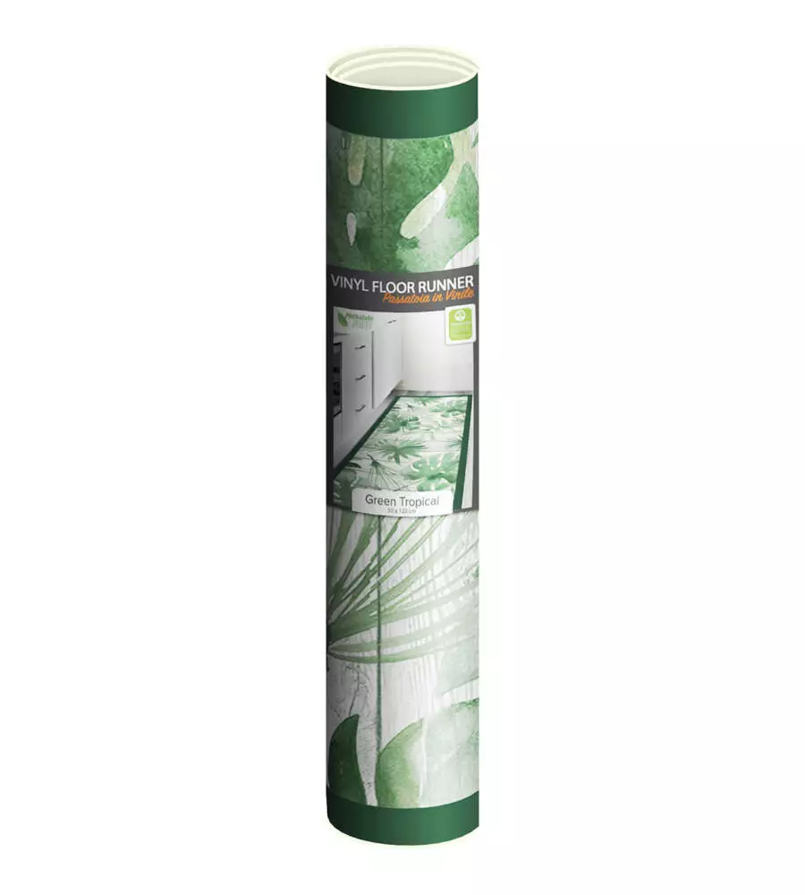 Passatoia in vinile "runner" fantasia "green tropical", 120x50 cm