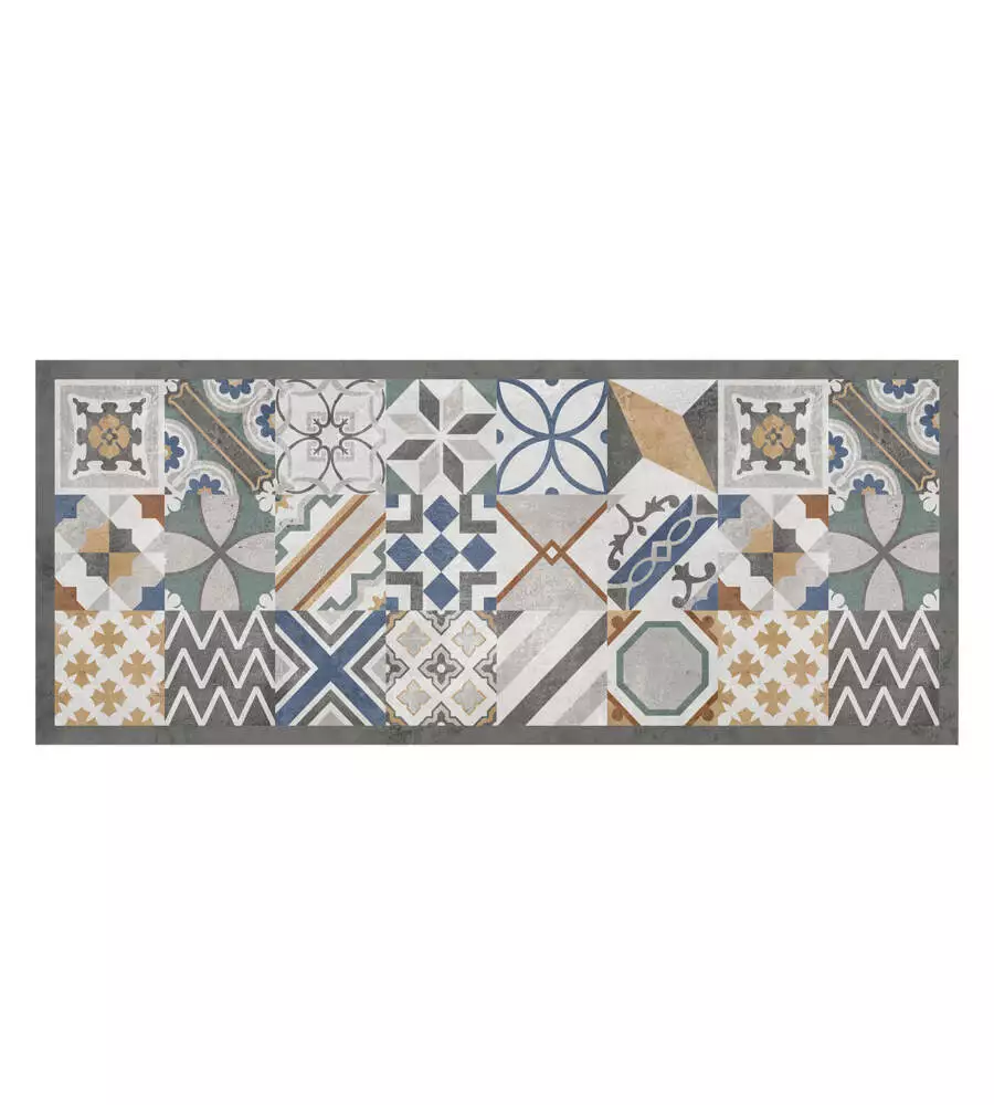 Passatoia in vinile "runner" fantasia "cement tiles", 120x50 cm