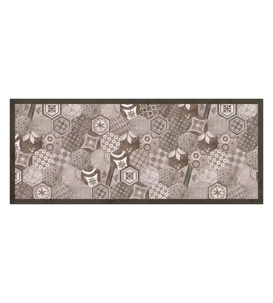 Passatoia in vinile "runner" fantasia "hexagonal green tiles", 120x50 cm