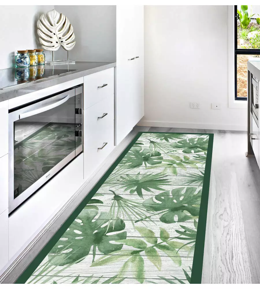 Passatoia in vinile "runner" fantasia "green tropical", 180x50 cm