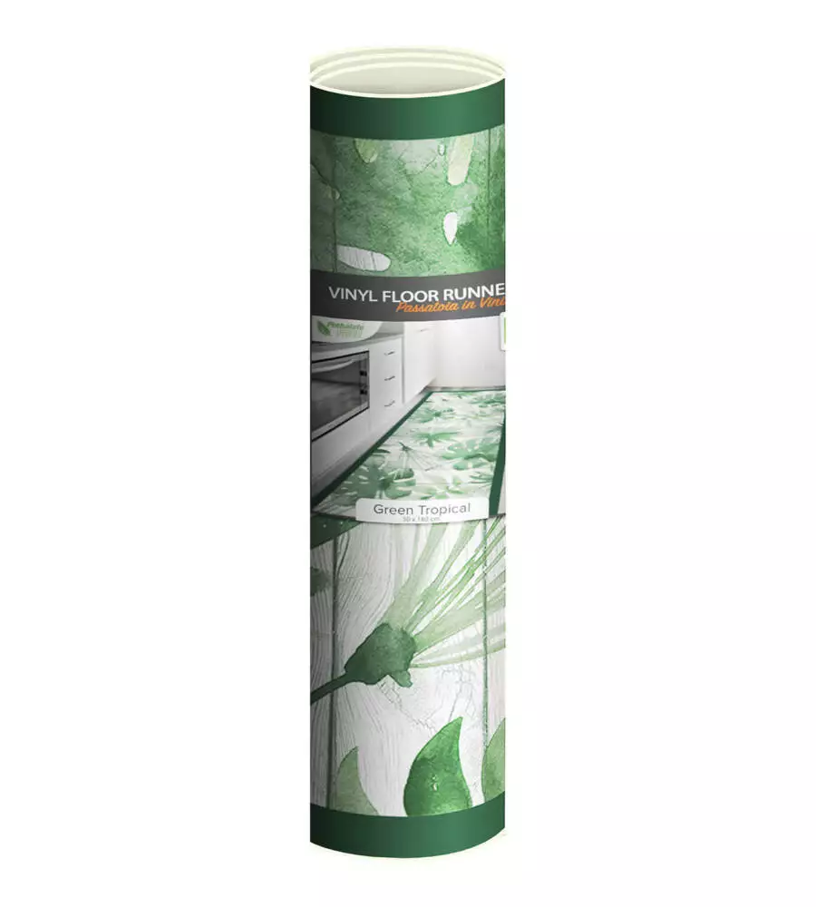 Passatoia in vinile "runner" fantasia "green tropical", 180x50 cm