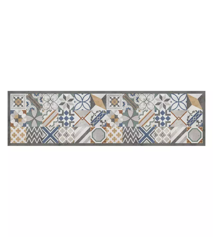 Passatoia in vinile "runner" fantasia "cement tiles", 180x50 cm