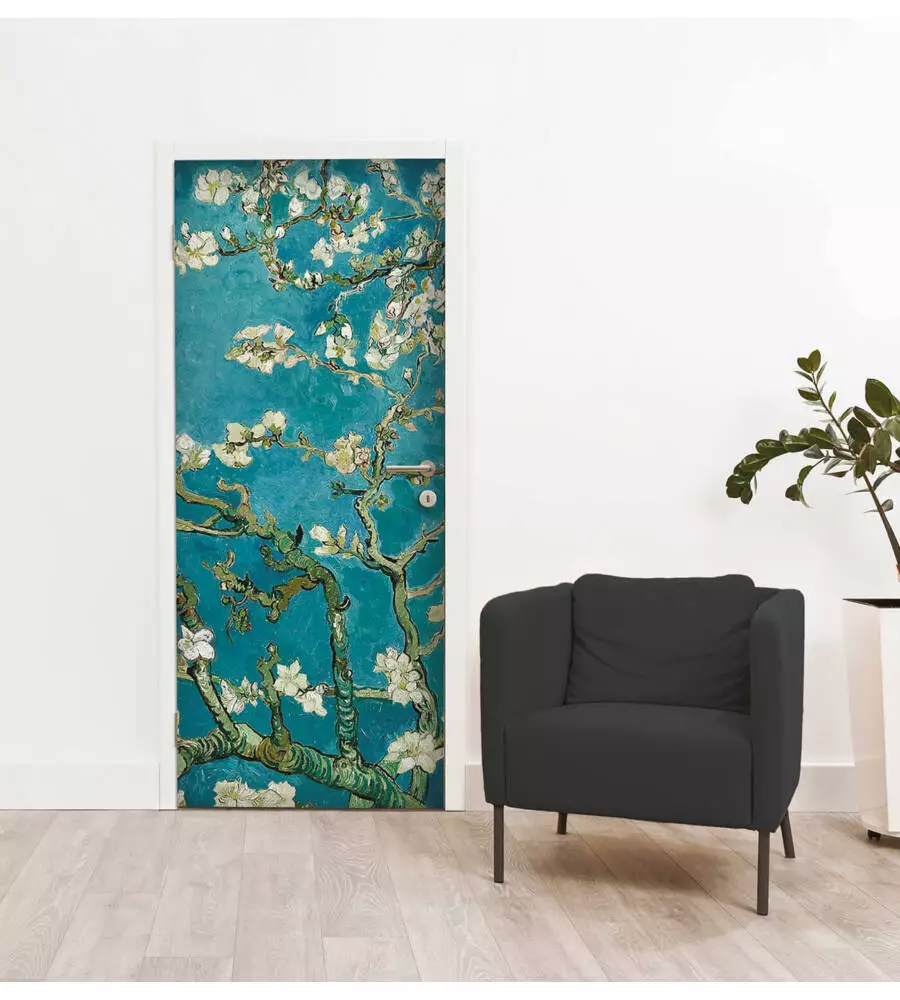 Rivestimento per porta in vinile fantasia "mandorlo di van gogh", 210x83 cm