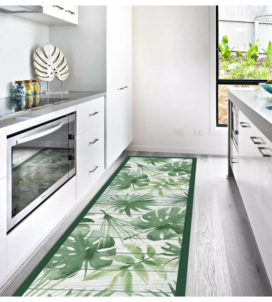 Passatoia in vinile "runner" fantasia "green tropical", 240x50 cm