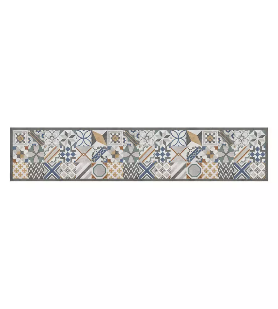 Passatoia in vinile "runner" fantasia "cement tiles", 240x50 cm