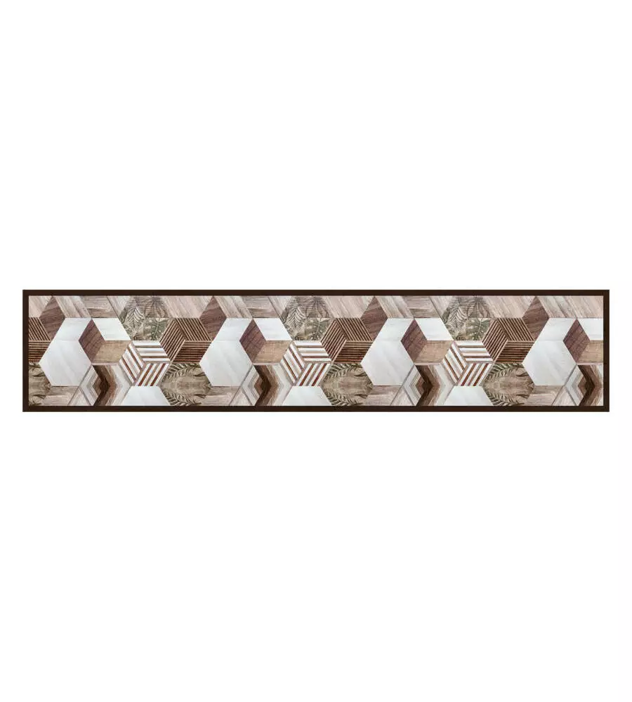 Passatoia in vinile "runner" fantasia "wood tropical hexagons", 240x50 cm