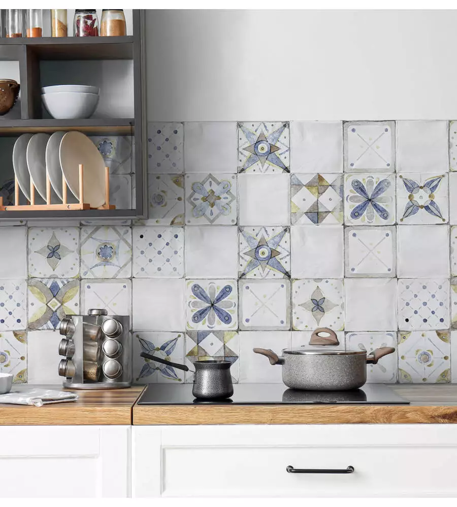 Paraschizzi adesivo da cucina fantasia "provence tiles", 260x60 cm