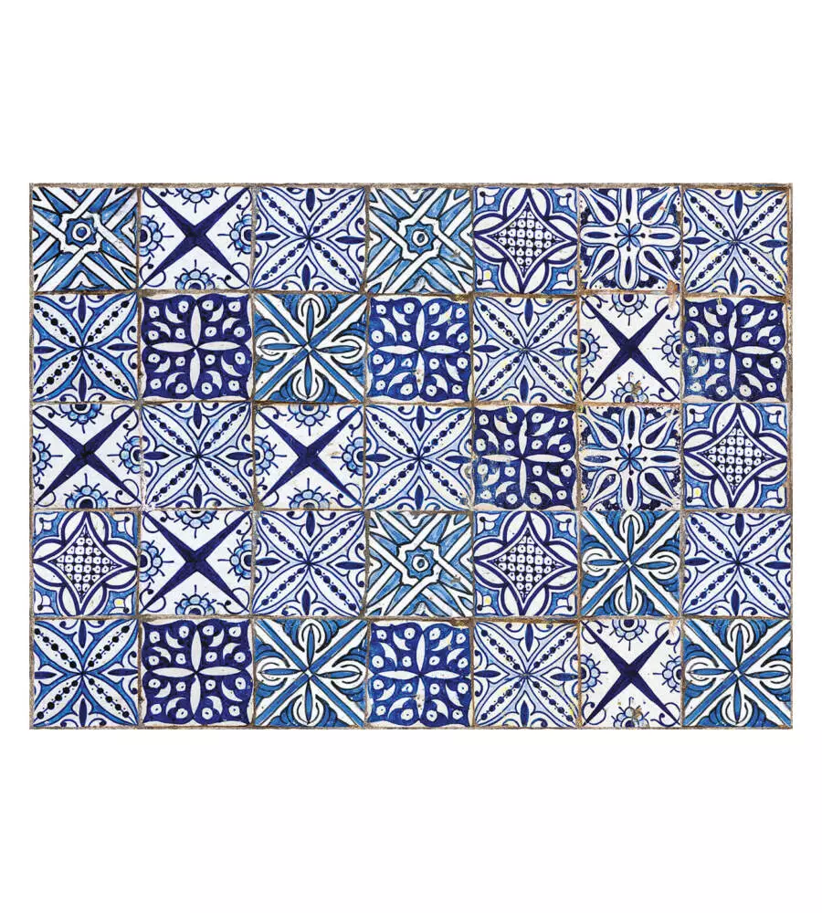 Paraschizzi da cucina in alluminio fantasia "blue azulejos", 84x60 cm