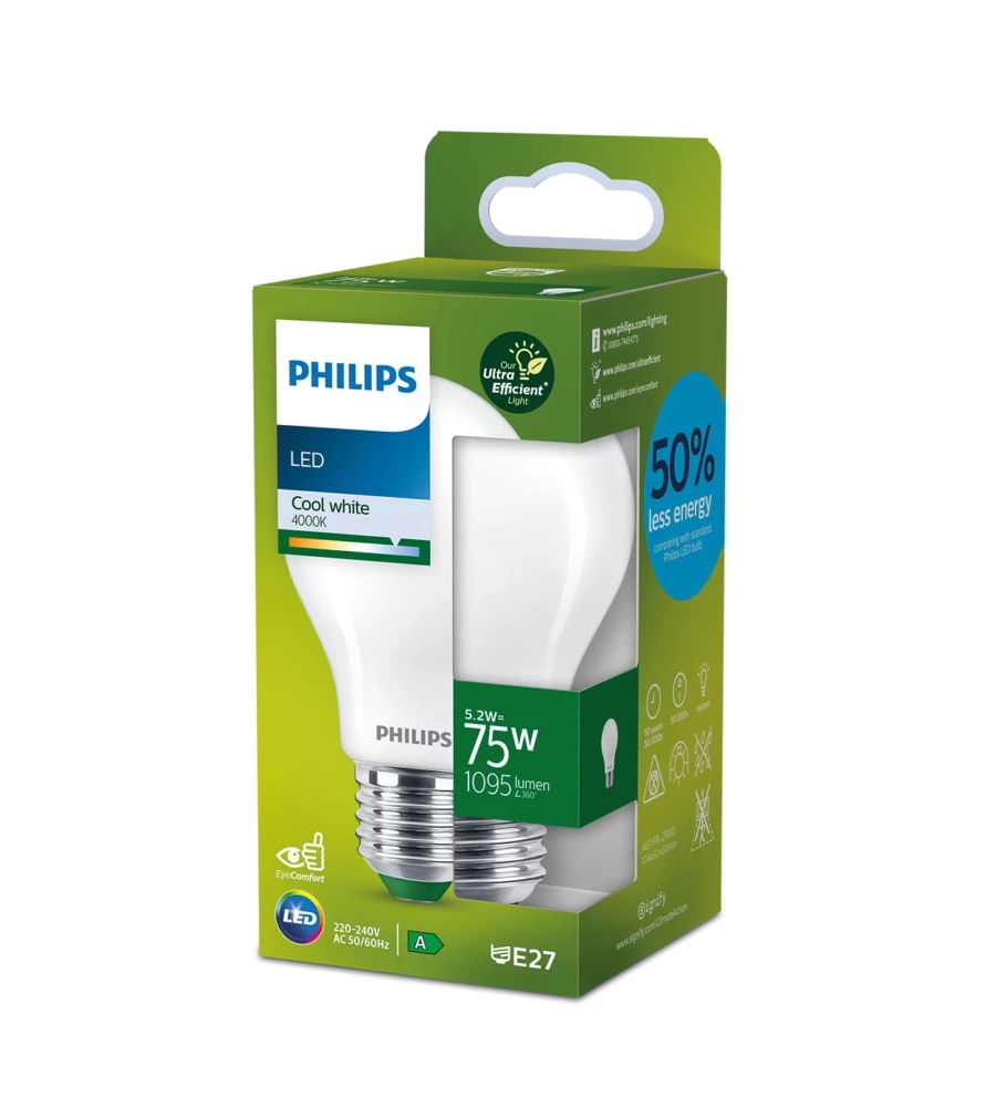 Lampadina led a goccia philips satinato luce naturale 75w, 2700k e27