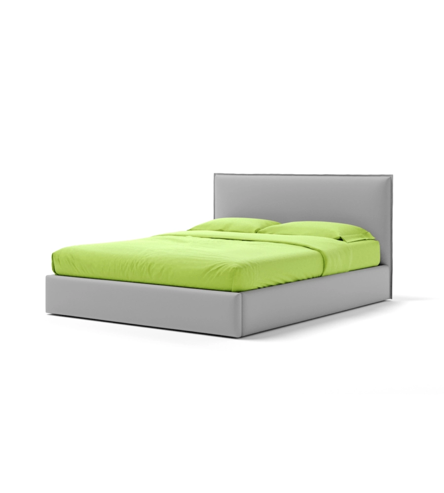 Letto matrimoniale "zoom" in ecopelle colore grigio con rete e contenitore, 160x190 cm