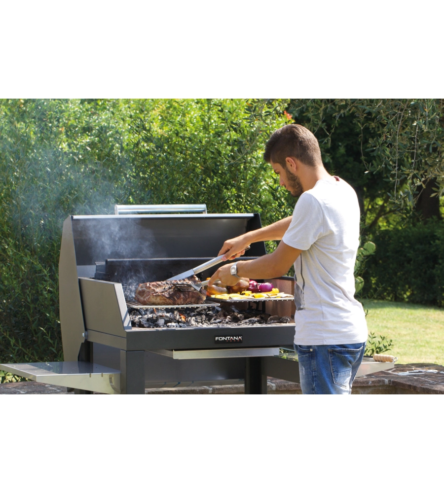 Barbecue a legna fontana "tirreno appoggio" colore acciaio e griglia 80x40