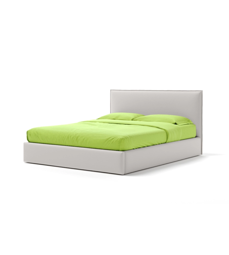 Letto matrimoniale "zoom" in ecopelle colore bianco con rete e contenitore, 160x190 cm