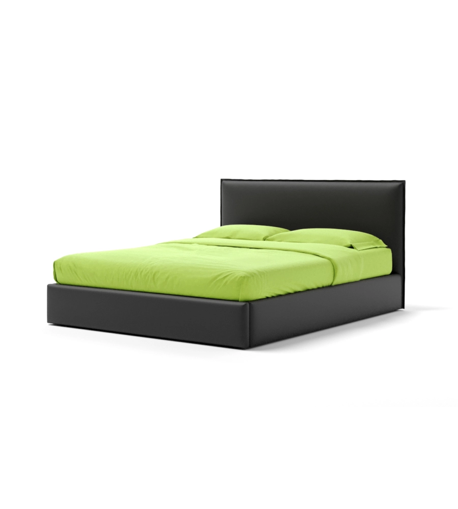 Letto matrimoniale "zoom" in ecopelle colore nero con rete e contenitore, 160x190 cm