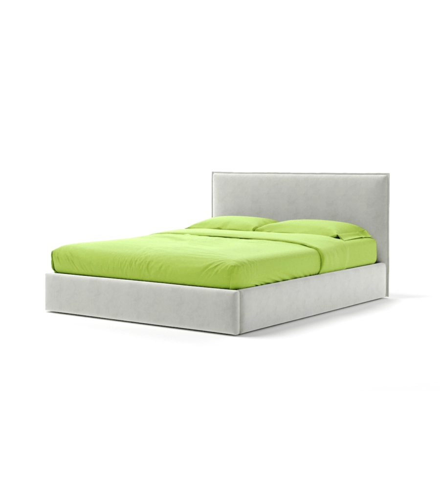 Letto matrimoniale "zoom" in tessuto colore bianco con rete e contenitore, 160x190 cm