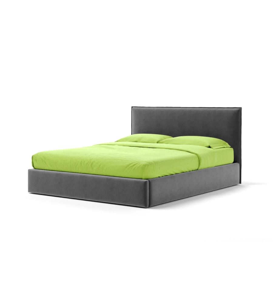 Letto matrimoniale "zoom" in tessuto colore grigio con rete e contenitore, 160x190 cm