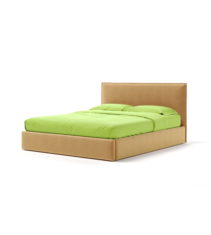 Letto matrimoniale "zoom" in tessuto colore arancione con rete e contenitore, 160x190 cm