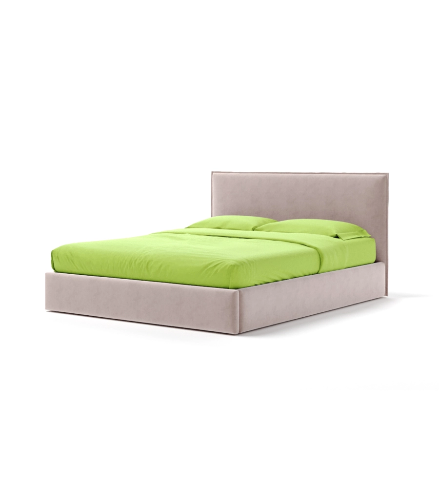 Letto matrimoniale "zoom" in tessuto colore rosa con rete e contenitore, 160x190 cm