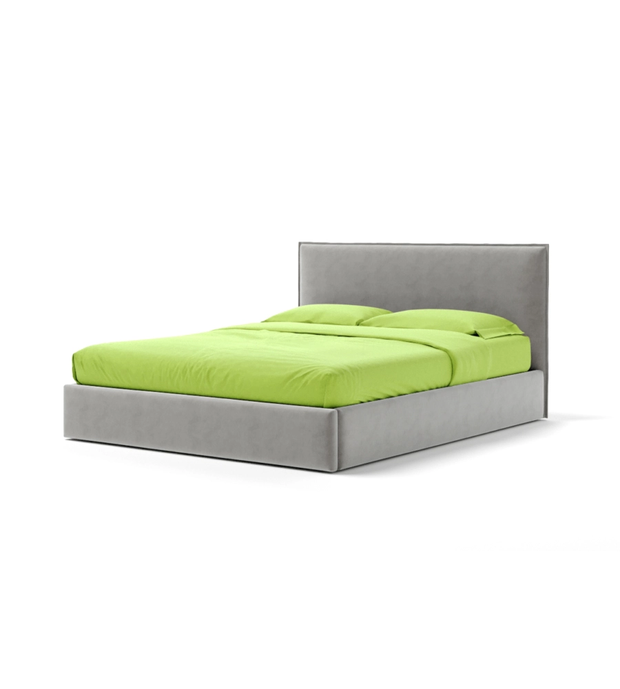 Letto matrimoniale "zoom" in tessuto colore perla con rete e contenitore, 160x190 cm