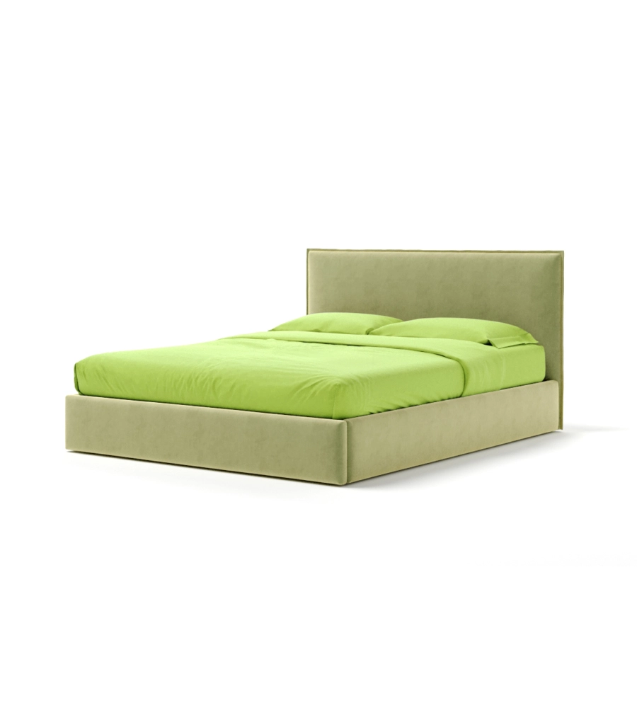 Letto matrimoniale "zoom" in tessuto colore verde con rete e contenitore, 160x190 cm