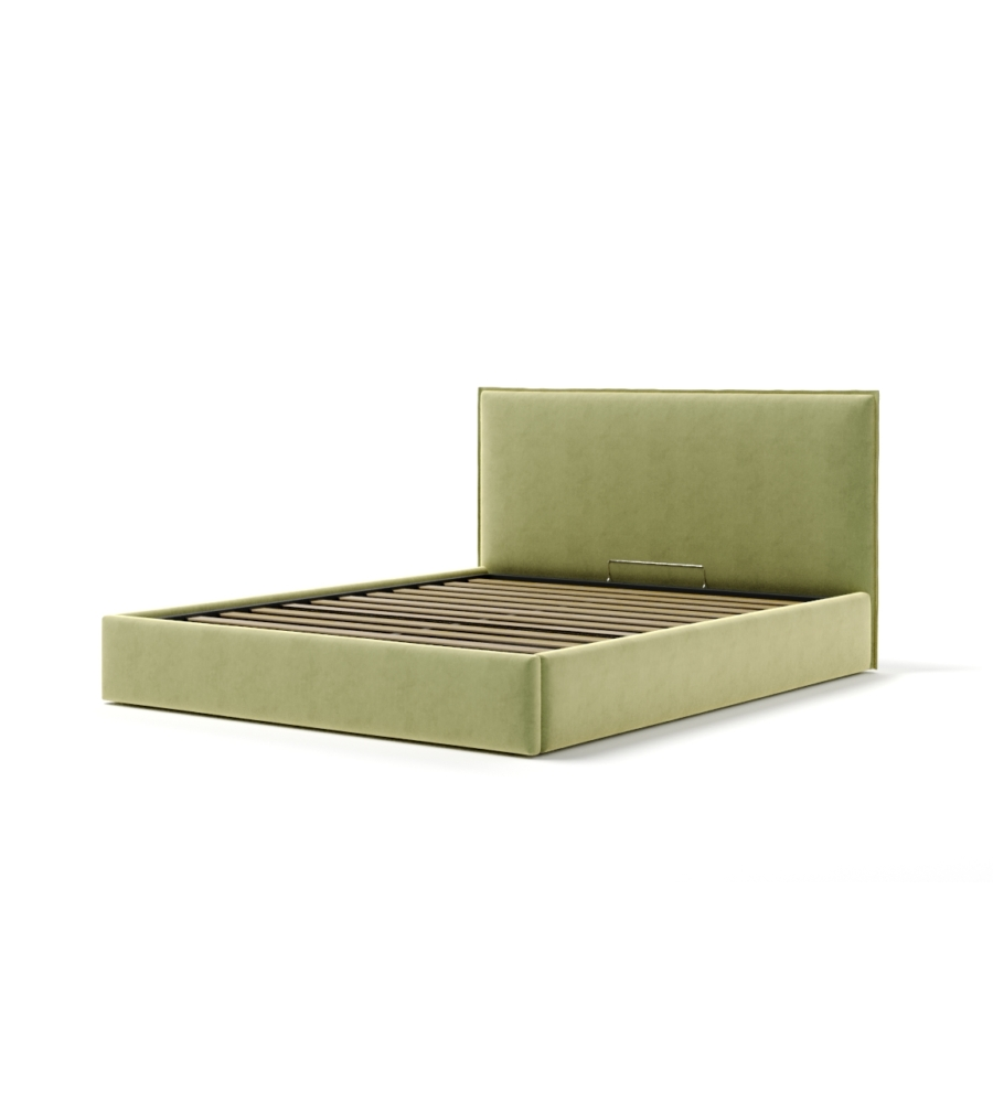 Letto matrimoniale "zoom" in tessuto colore verde con rete e contenitore, 160x190 cm