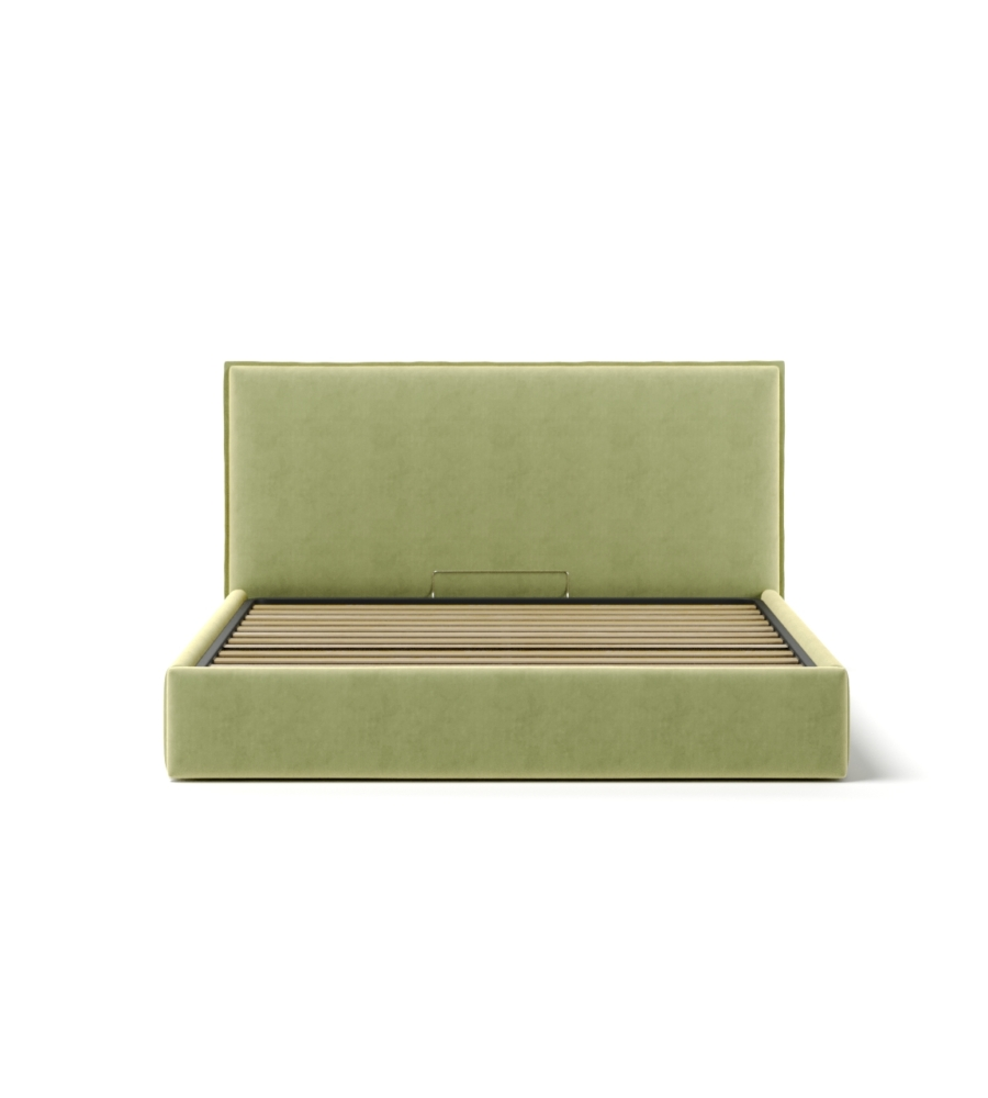 Letto matrimoniale "zoom" in tessuto colore verde con rete e contenitore, 160x190 cm