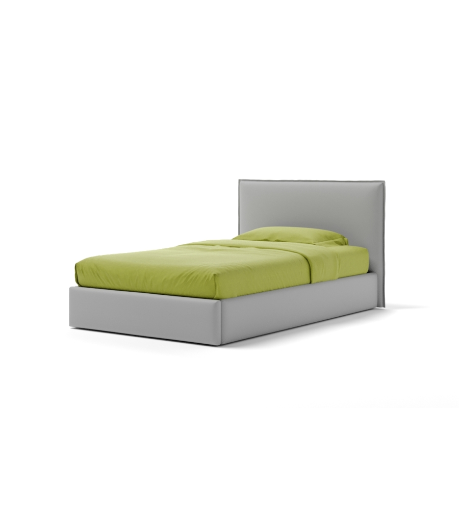 Letto una piazza e mezza "zoom" in ecopelle colore grigio con rete e contenitore, 120x190 cm